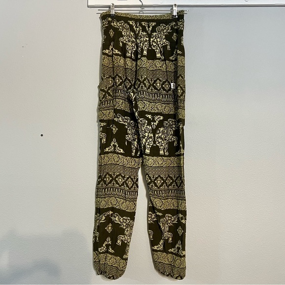 The Elephant Pant Bohemian Jogger Print Pants Green Gold Cream Size Medium - Picture 7 of 8